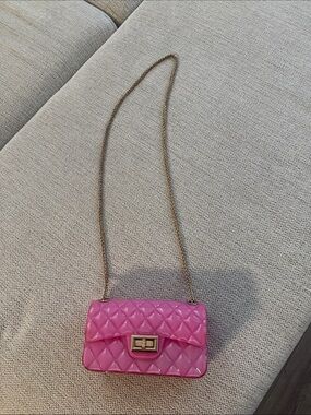 Pink Quilted Patent Chain Shoulder Bag